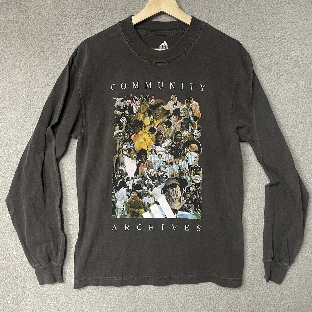 Adidas Community Archives Long Sleeve Tee Gray Graphic Shirt Small Mens